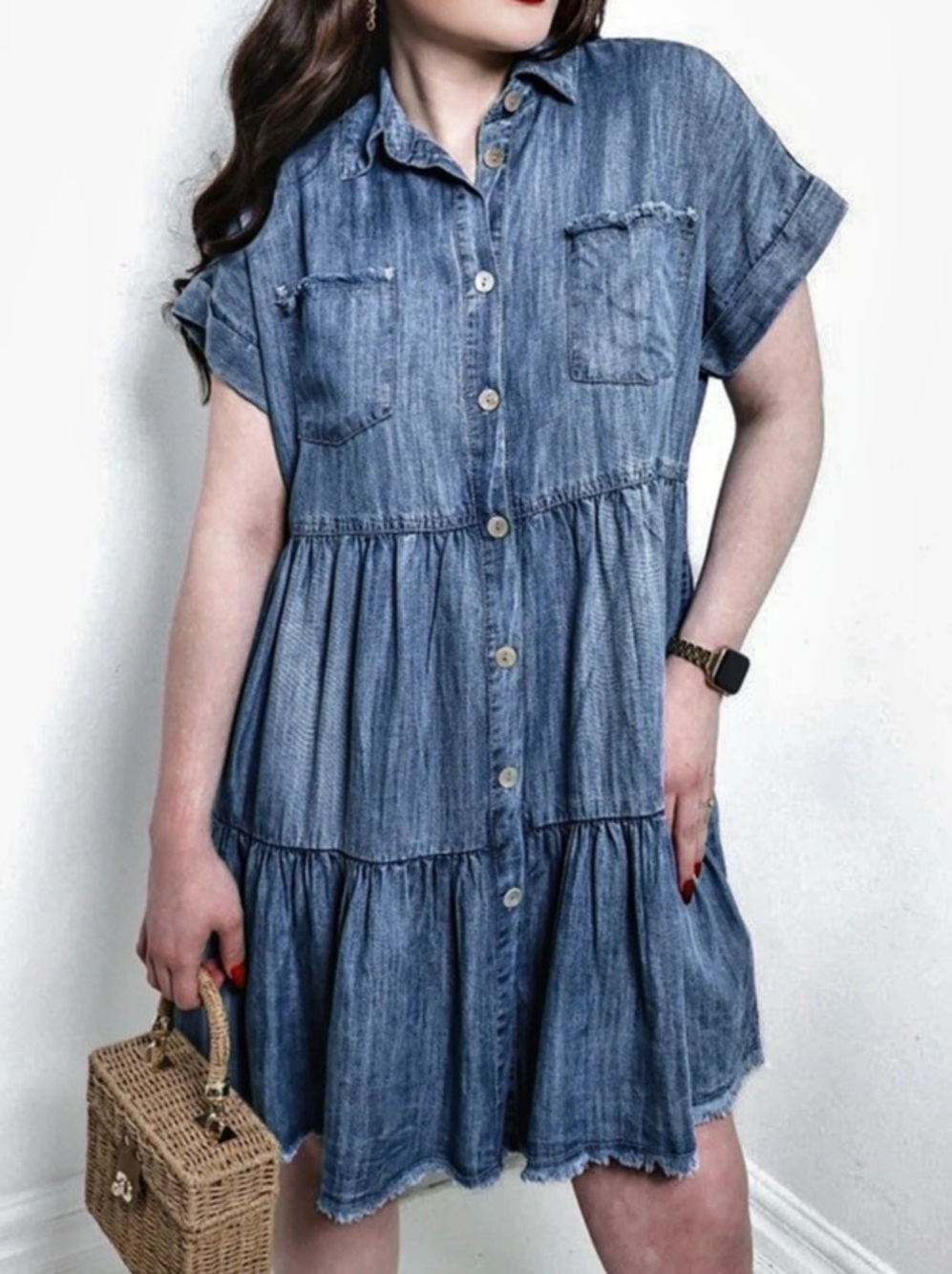 Elan Denim Button Down Mini Dress Blue Small